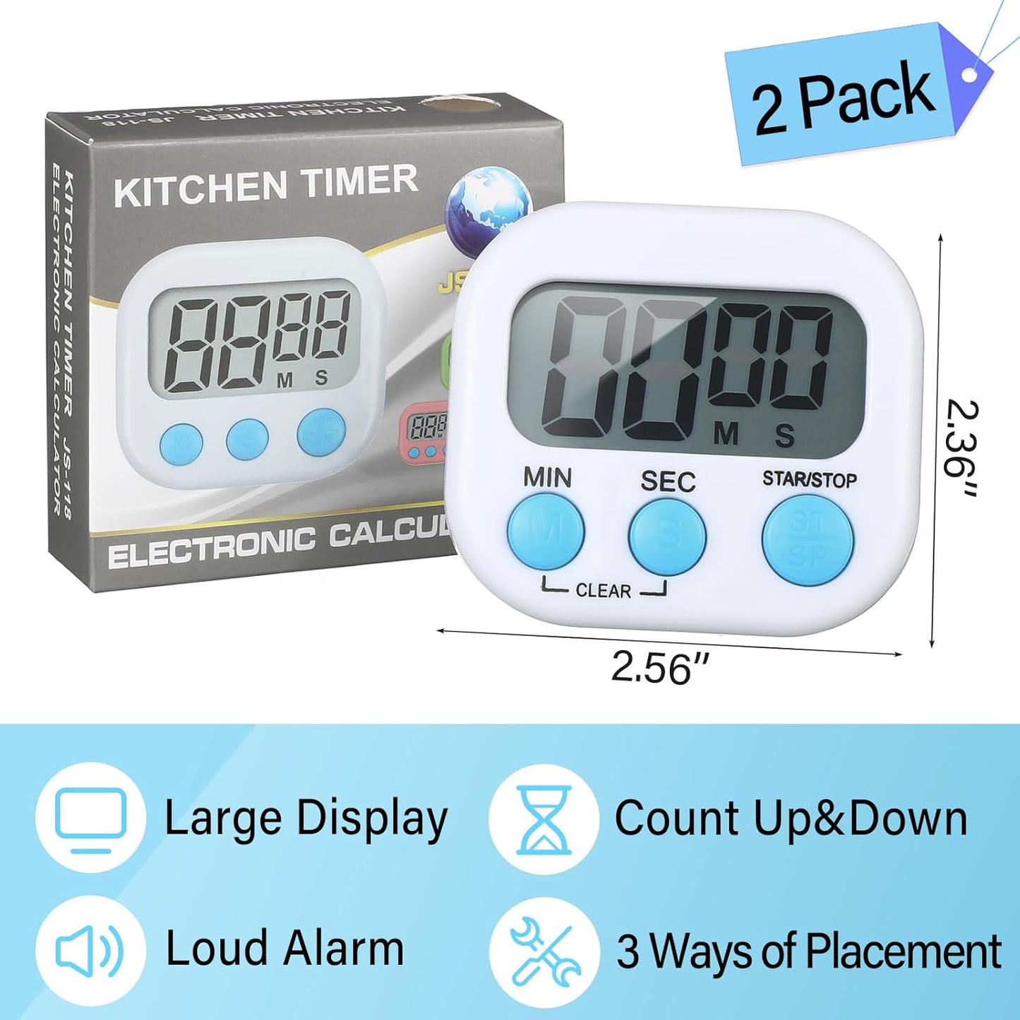 Weewooday 24 Pcs Digital Kitchen Timer Magnetic Timer Bulk On/Off Switch Minute Second Count up Countdown Loud Alarm for Exercise Cook Baking (Black,White)