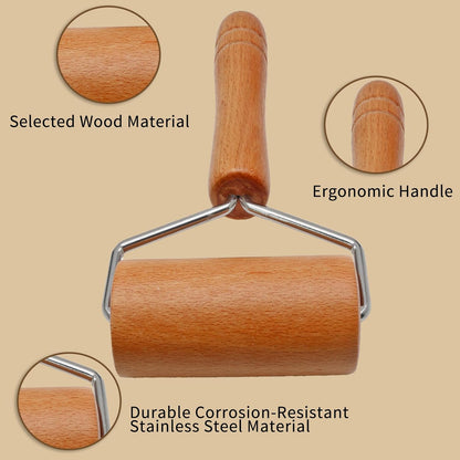 Wooden Rolling Pin, Ergonomic Non-Stick Pizza Baker Dough Pastry Roller for Kitchen Home Cooking Baking (T Square Type)