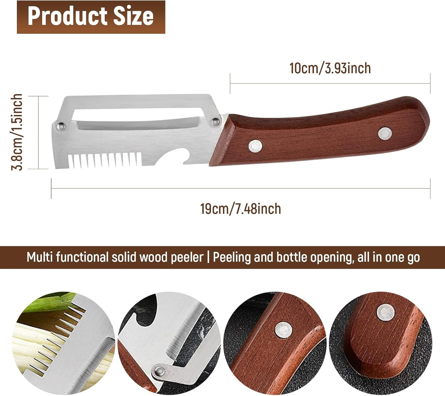 2PCS Premium Vegetable Peeler with Wooden Handle and Bottle Opener - Multifunctional Vegetable Peeler for Kitchen, Kitchen Gadgets Tool for Fruit Pumpkin Peeling Potato Carrot Veggie Peeler