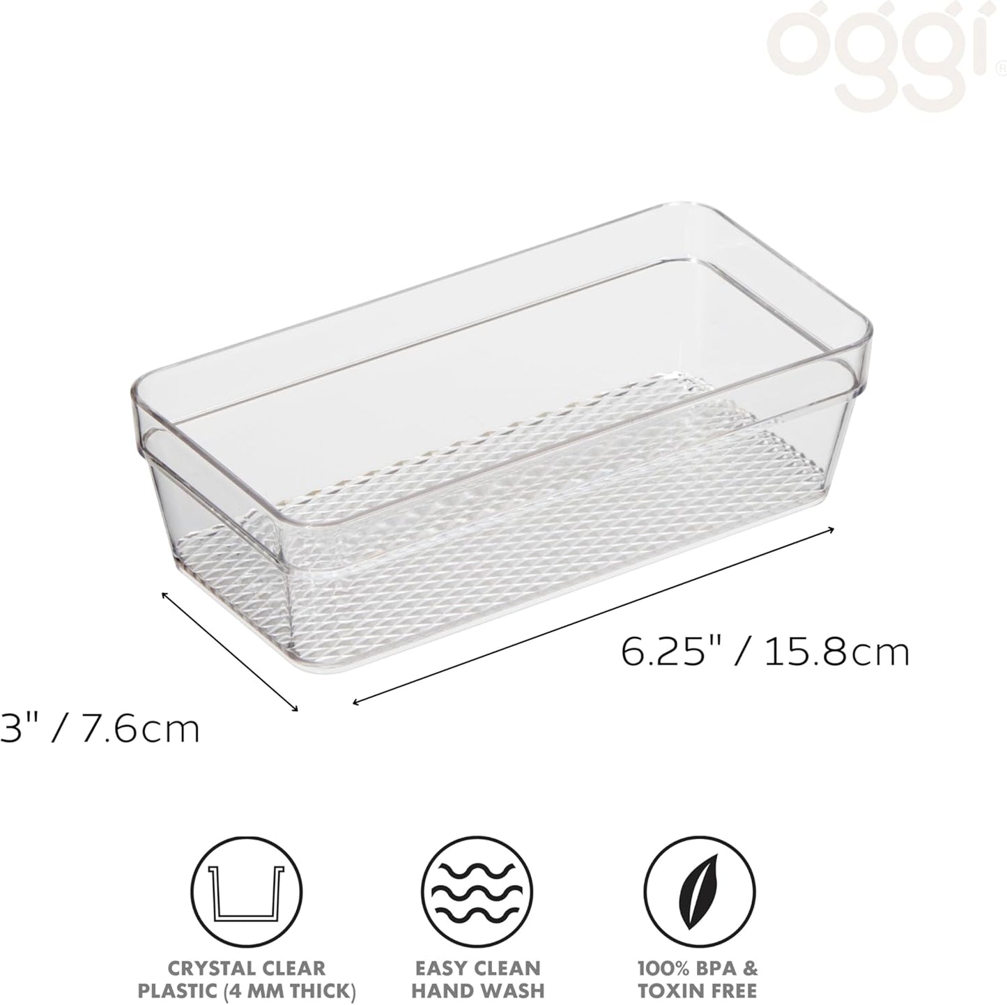 Oggi Clear Drawer Organizer - 3" X 12.5" - Ideal for Organizing Kitchen Drawers, Office, Desk, Silverware, Kitchen Utensils, Cosmetics and Bathrooms