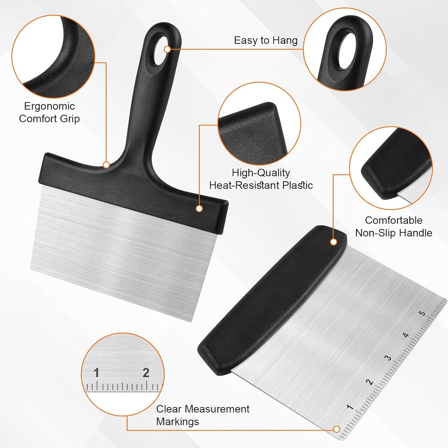 Bench Scraper,Dough Scraper,Premium Stainless Steel Dough Cutter with Measuring Scale,Multi- Purpose Food Scraper for Pastry,Cake,Pizza,Bread,Cooking