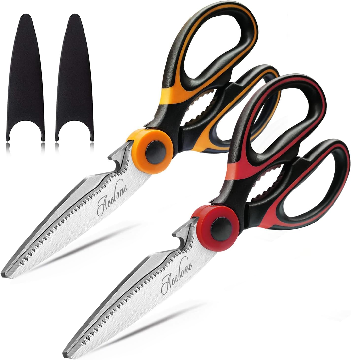Kitchen Shears, Acelone Premium Heavy Duty Shears Ultra Sharp Stainless Steel Multi-function Kitchen Scissors for Chicken/Poultry/Fish/Meat/Vegetables/Herbs/BBQ… (Red black)