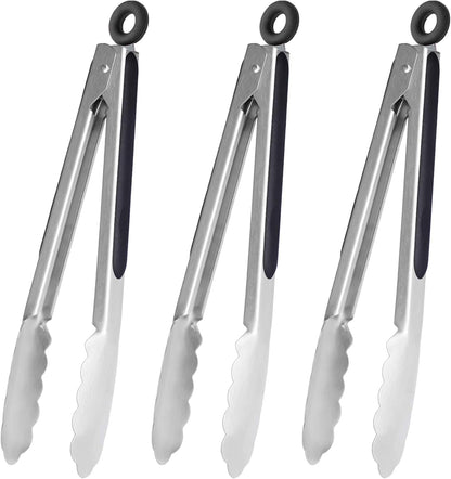 HINMAY Stainless Steel Kitchen Tongs 9-Inch Cooking Tongs, Set of 3