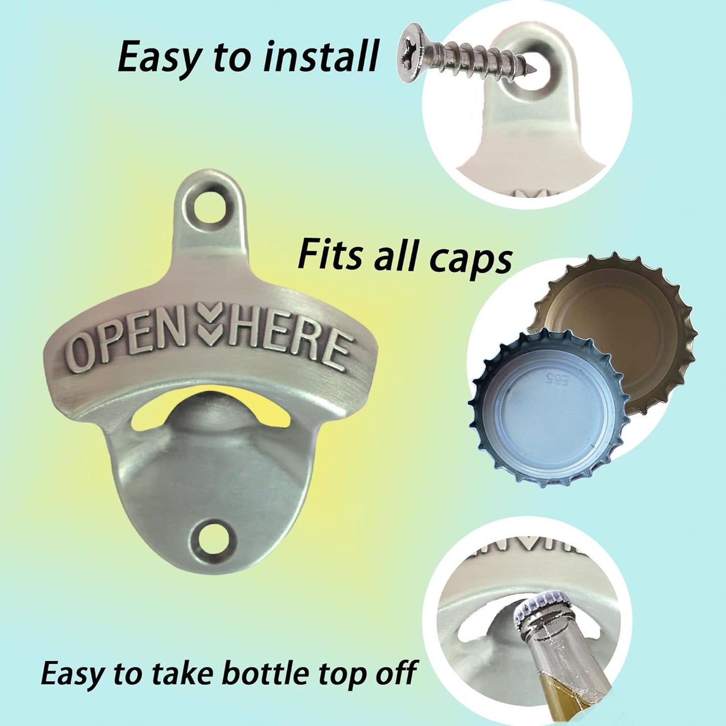 Vintage Copper Bottle Cap Opener Wall Mount, Retro Beer Bottle Opener with Screws for Homes Kitchen (Pack of 2)