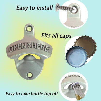 Vintage Copper Bottle Cap Opener Wall Mount, Retro Beer Bottle Opener with Screws for Homes Kitchen (Pack of 2)