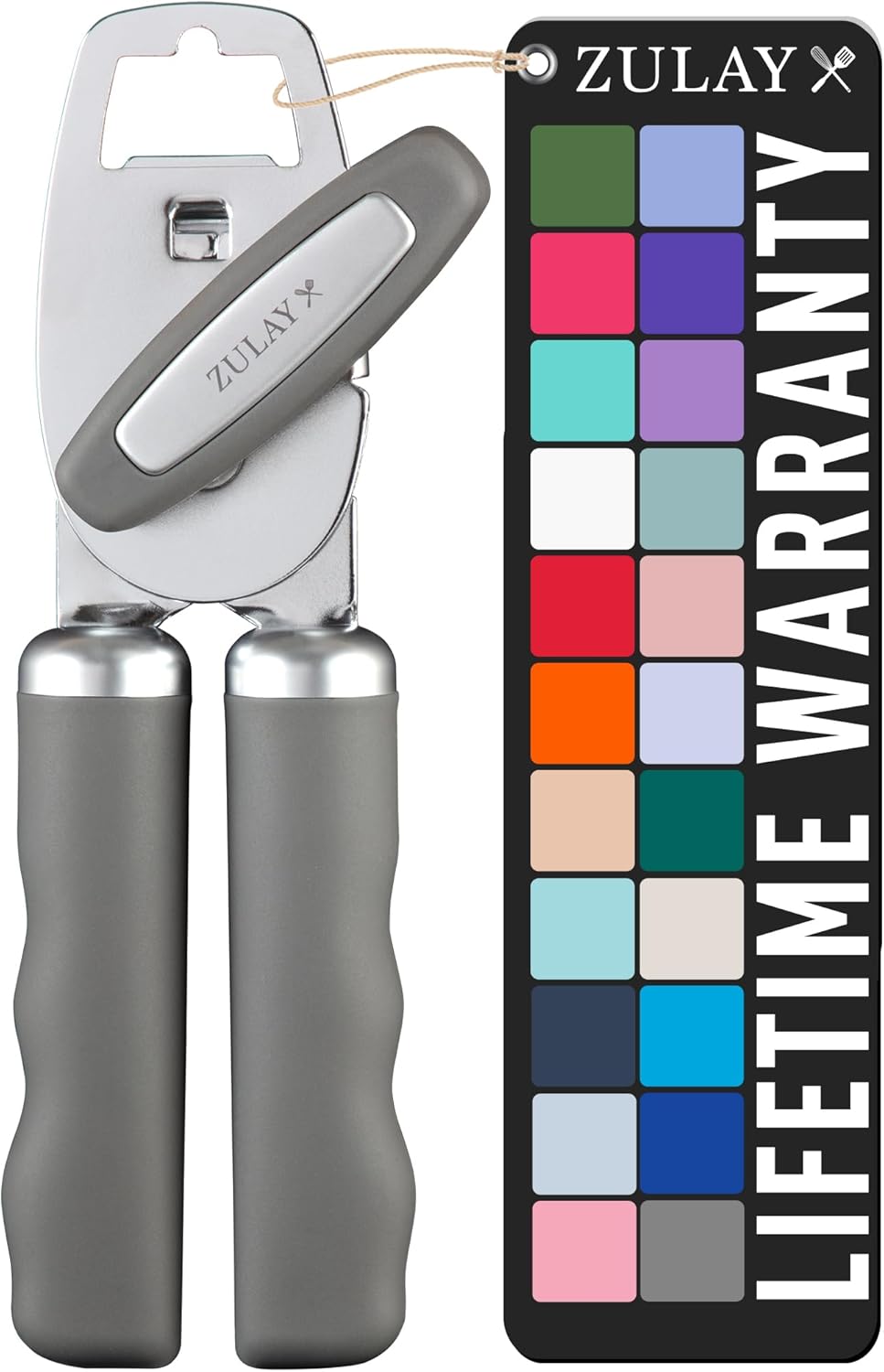 Zulay Kitchen Heavy Duty Stainless Steel Can Opener Manual with Bottle Opener - Rust Proof Manual Can Opener With Turn Knob & Comfy Soft Grip Handles - Cherry Red - Colors A
