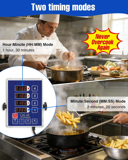 Commercial Kitchen Timers for Cooking, 8 Channel Timer for Commercial Kitchens, Heavy-Duty Loud Alarm Timer for Restaurants, Stainless Steel, LED Technology