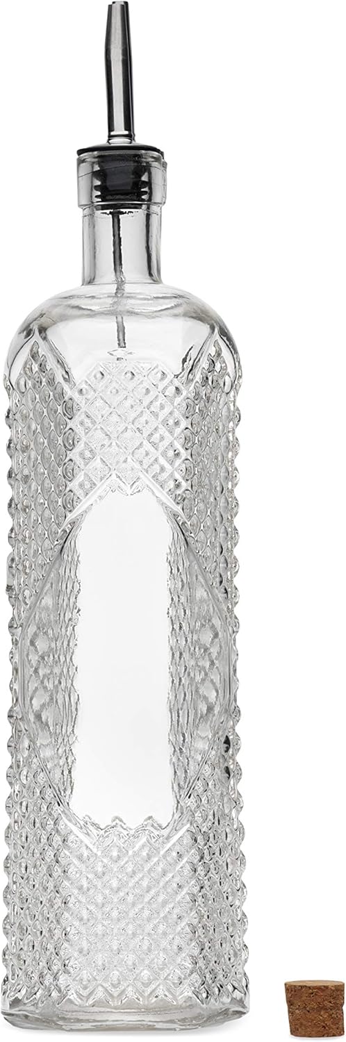 BULK PARADISE Large Clear Decorative Glass Bottle with Spout and Cork, 32oz, 1 Bottle - Design: Kristal (3in X 11.9in)