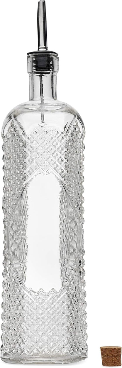 BULK PARADISE Large Clear Decorative Glass Bottle with Spout and Cork, 32oz, 1 Bottle - Design: Kristal (3in X 11.9in)