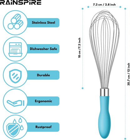 Rainspire 12-Inch Wire Whisk Stainless Steel, Balloon Whisks for Cooking, Wisk Wisking Tool With Soft Silicone Handle, Thick Durable Whisker for Blending, Beating, Whisking, Stirring, Pink
