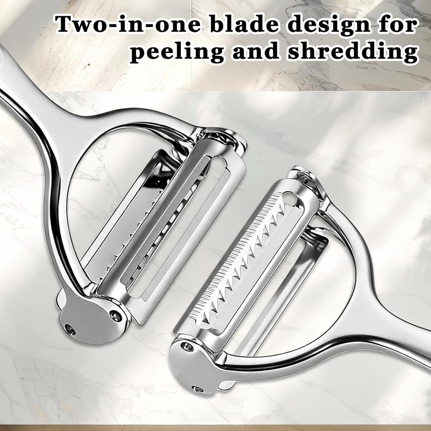 Vegetable Peeler Grater 2-in-1 Double-Sided Blade Fruit Slicer Julienne Cutter with Handle Multifunction Peeler for Kitchen Carrot Cucumber Potato Veggie Cooking Tools, Zinc Alloy