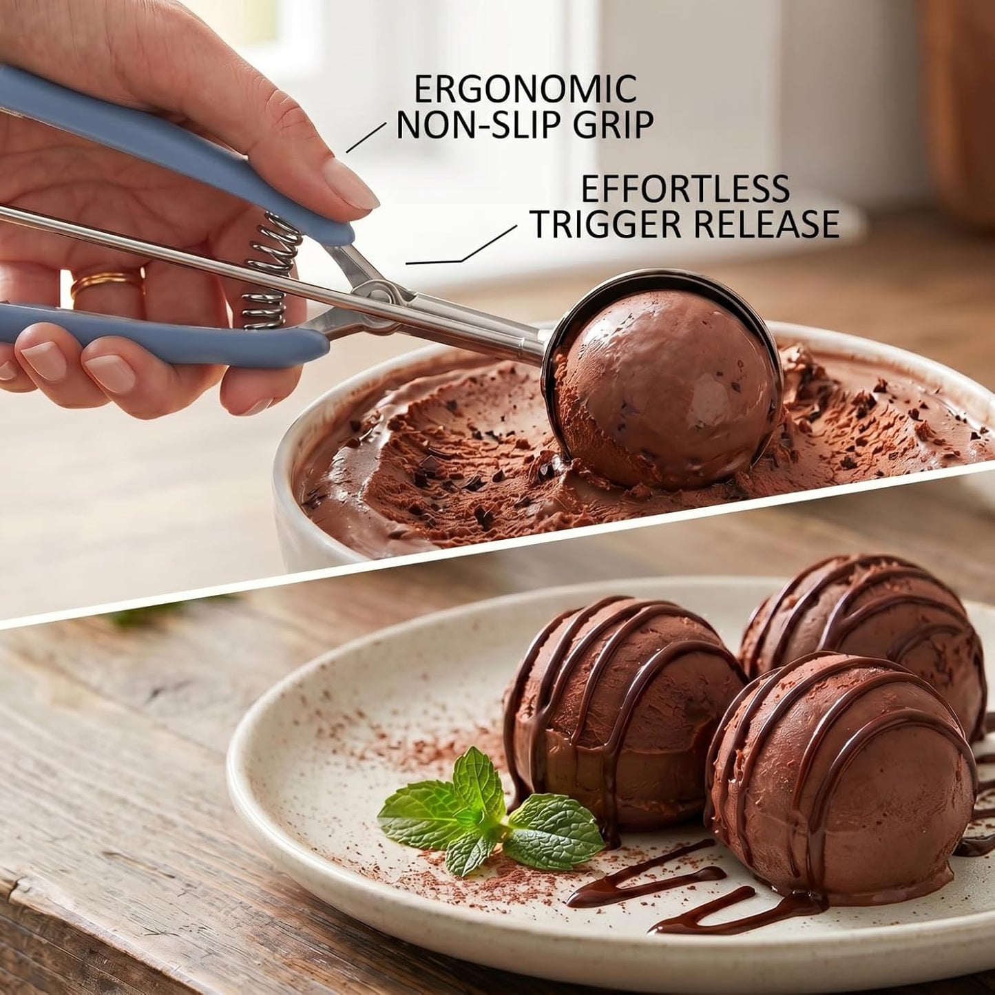 Ice Cream Scoop, 18/8 Stainless Steel Cookie Scoop, Cookie Scoops for Baking, 2 Tbsp/ 30 ml/ 1 oz Cookie Dough Scoop, Ice Cream Scooper with Trigger Release, Cookie Scooper for Baking