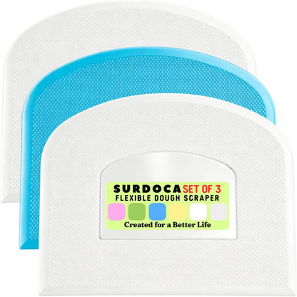 SURDOCA Dough Scraper Bench Scraper - 3P 4.7x3.7" Plastic Flexible Bowl Scraper, Sharp Edge & Angles Cake Scraper. Non-Slip Bakeware Decorating Tools Sculpting & Modeling Tools - Green+White+Green - Colors A