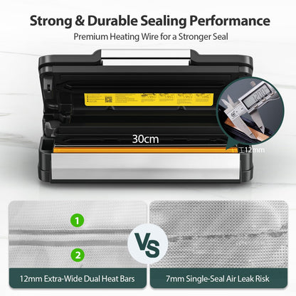95kPa Vacuum Sealer Machine with AquaLock Technology, for Moist Seals, 2X Seal & 130W, Fully Automatic Food Sealer, Built-In Cutter, Bag Storage & Hose, Precision Sealing, 2 Bag Rolls,Stainless Steel