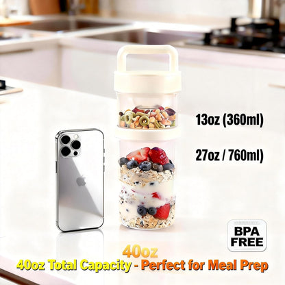 4 Pack Salad Cup with Dressing Container and Spoons - Portable Plastic Salad Prep Containers to Go - Leak-Proof Yogurt Parfait Cups - 2-Tier Meal Prep Containers for Breakfast & Lunch, Office, School