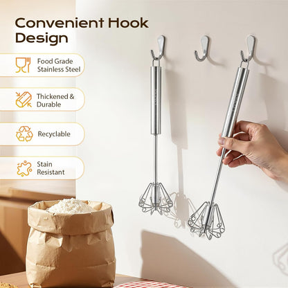 Danish Dough Whisk & Egg Whisk Set for Sourdough Bread, 2PCS Bread Dough Mixer for Sourdough, Pizza, Batter, Eggs & Cream, Heavy Duty Baking Whisks, 12-Inch