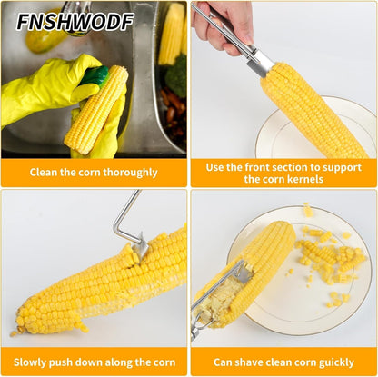 2 Packs Professional Corn Peeler for Corn on the Cob, Stainless Steel Corn Stripper Tool with Long Handle & Safety Guard