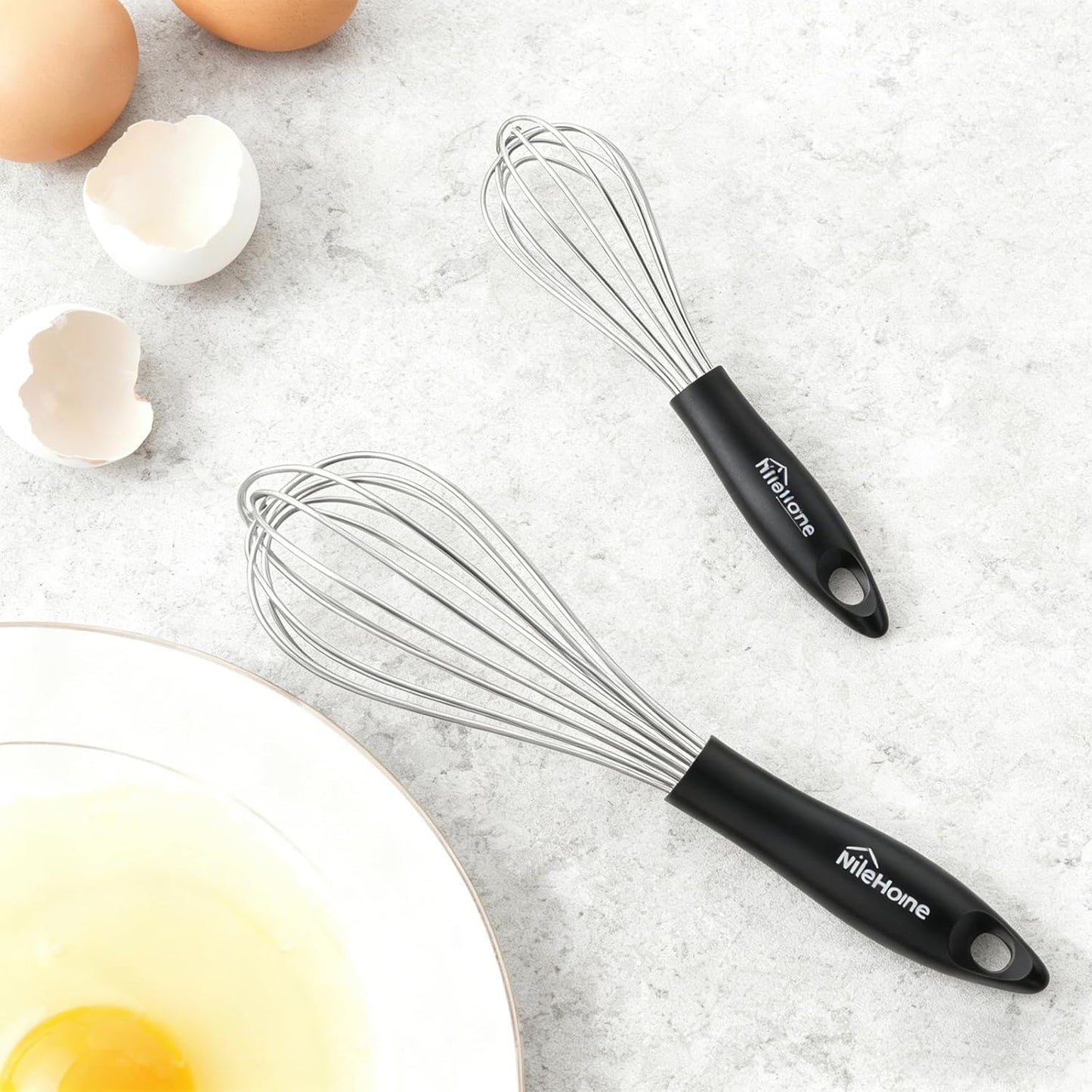 NileHome Silicone Whisk Set 8" 10" 12" Kitchen Whisk Kitchen Wisk Wire Whisks for Cooking, Whisking, Blending, Beating, Stirring-Black 3 Pack