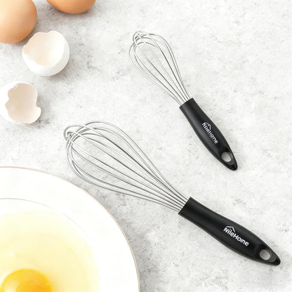 NileHome Silicone Whisk Set 8" 10" 12" Kitchen Whisk Kitchen Wisk Wire Whisks for Cooking, Whisking, Blending, Beating, Stirring-Black 3 Pack
