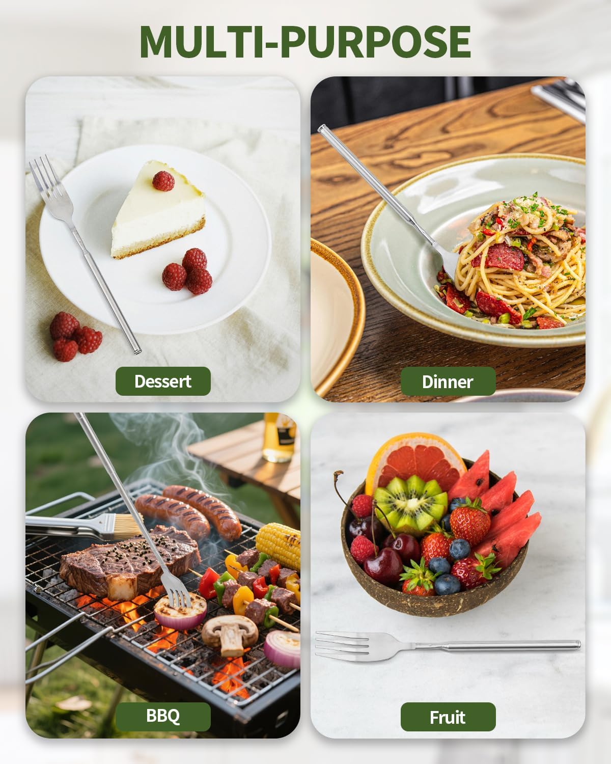 2 PCS Extendable Spoon, Telescopic Stainless Steel Spoon Set, Expandable Extension Spoon to 25 In Tableware, for BBQ Dinner Fruit Dessert