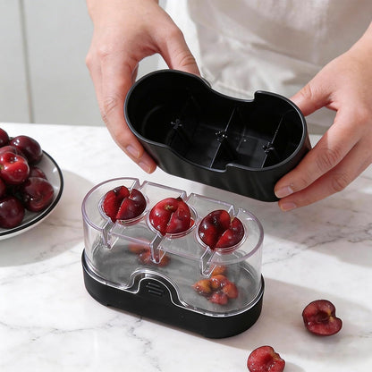 3-in-1 Cherry Pitter and Slicer, Manual Cherry Core Remover Tool Cuts Cherries in Half, for Kitchen Baking Making Cherry Jam Saving Time & Effort(Red)