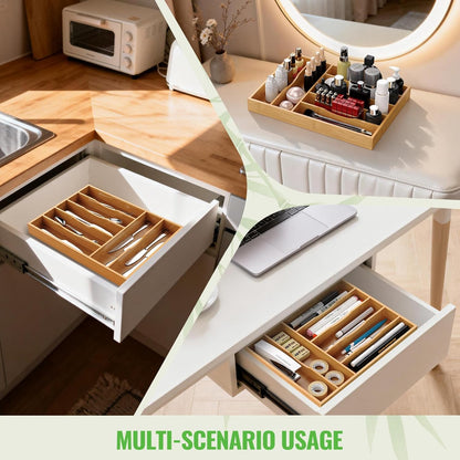 Bamboo Silverware Organizer, Bamboo Kitchen Drawer Cutlery Organizer, Utensil Holder, Flatware Organizer Tray (15.8"x9.5"x1.6")