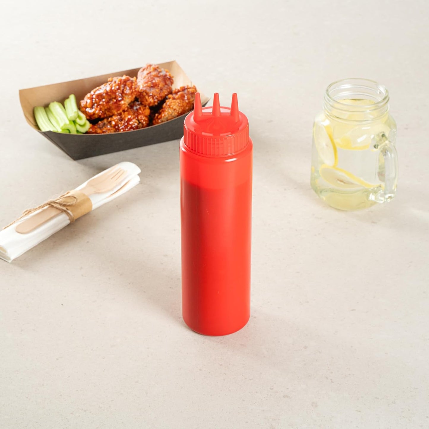 Restaurantware Plastic Squeeze Bottle 20 oz Refillable Condiment Bottle Large Valve Dishwashable Yellow Inverted Sauce Dispenser For Thick Condiments, Dressings, Batter, Sour Cream, And Syrups