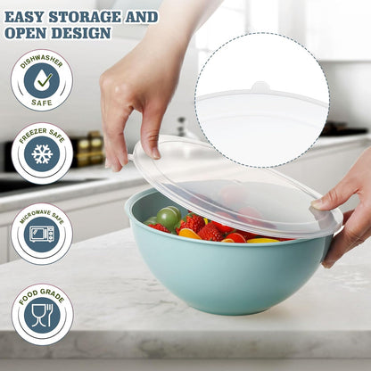 Greentainer 4-Piece Plastic Mixing Bowl Set with Lids for Kitchen, 67oz Lightweight Storage Bowls, Large Salad Bowls for Baking, Prepping, Cooking and Serving Food, Dishwasher & Microwave Safe