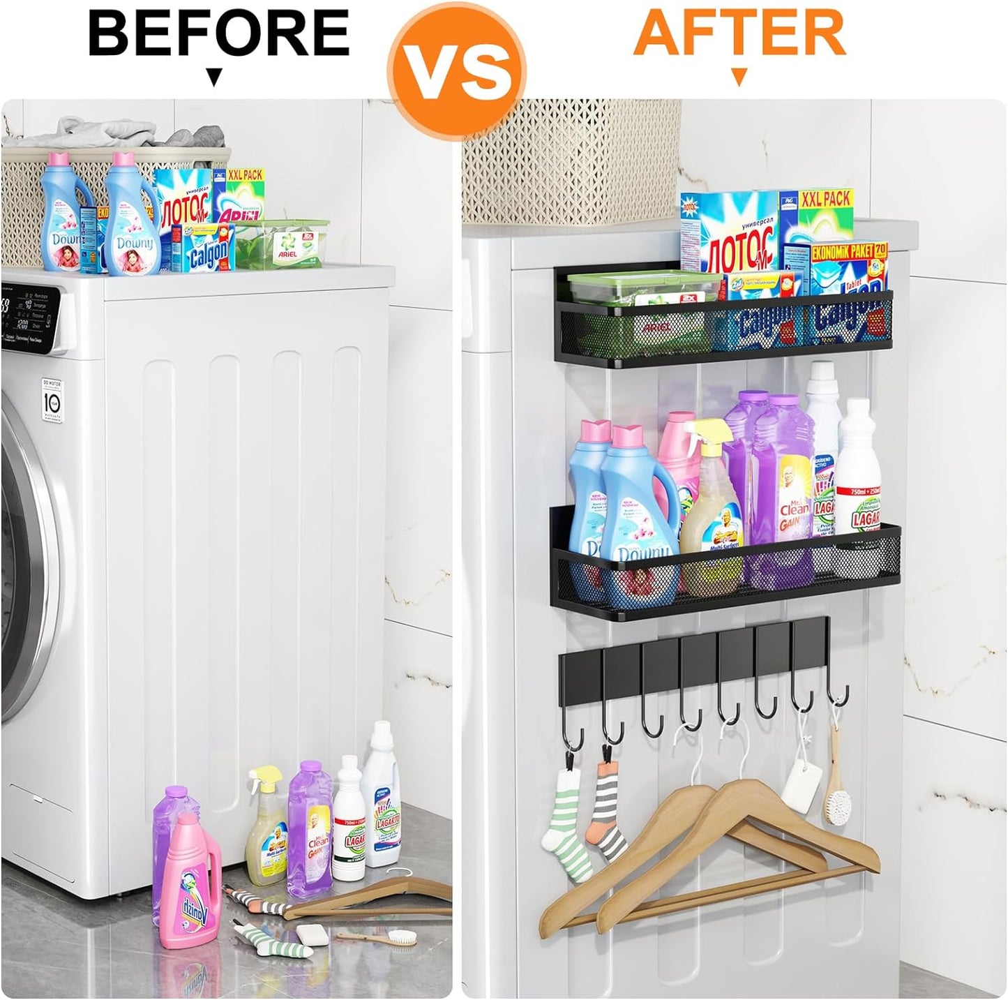 Aufworld Magnetic Spice Rack for Refrigerator, 2 Pack Magnetic Shelf, Fridge Magnet Organizer with Moveable 4 Hooks, Magnetic Fridge Shelf for Kitchen Organization and Storage (2 Pack)