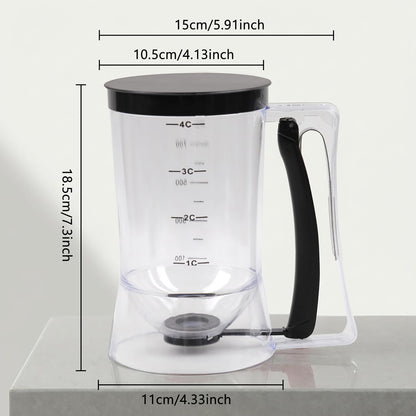 Pancake Batter Dispenser 4-Cup Batter Dispenser with Squeeze Handle & Measuring Marks Kitchen Must Have Tool for Pancakes, Cupcake, Waffle, Muffin Mix, Cake & Crepe,Baking Tool