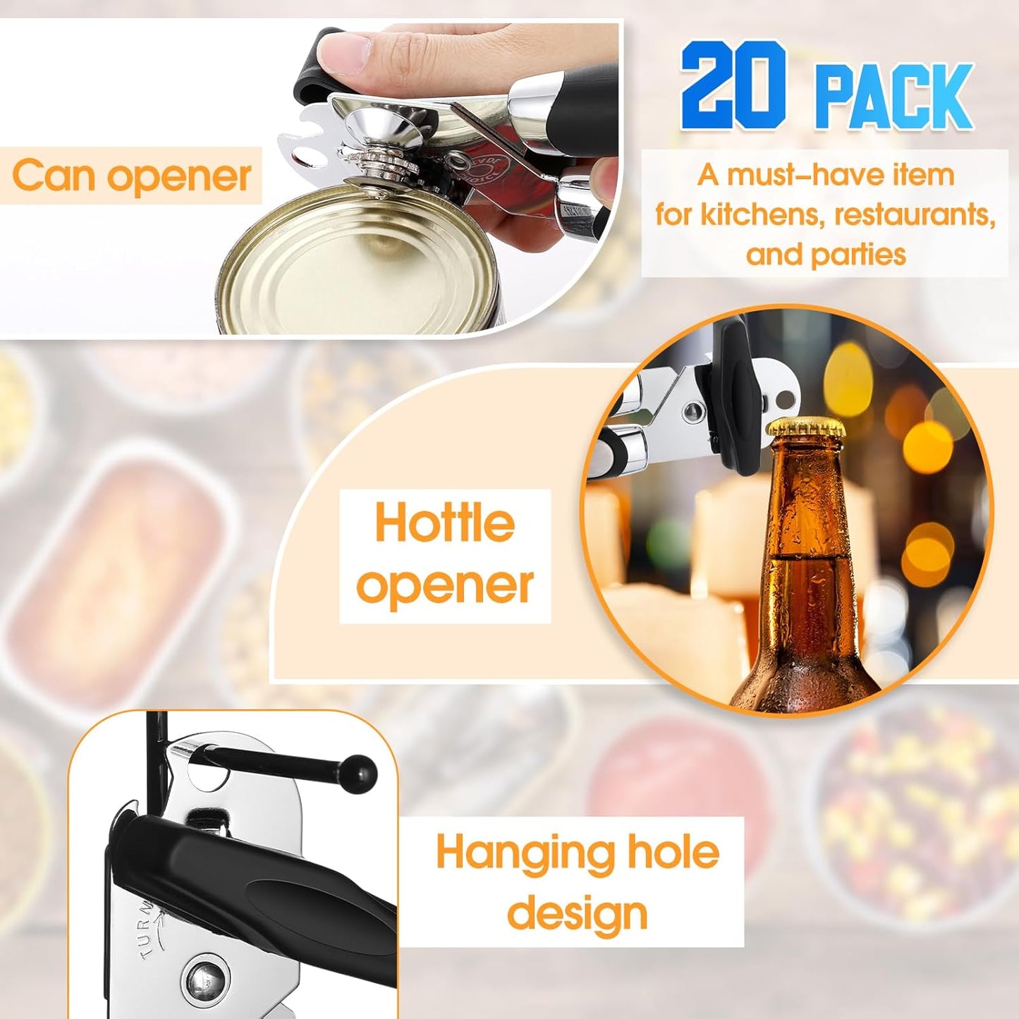 Gisafai 20 Pcs Manual Can Opener Bulk with Sharp Blade Smooth Edge Multifunctional Kitchen Gadget Handheld Openers Large Handheld Knob Can and Bottle Animals for Dorm Kitchen Essentials Gifts