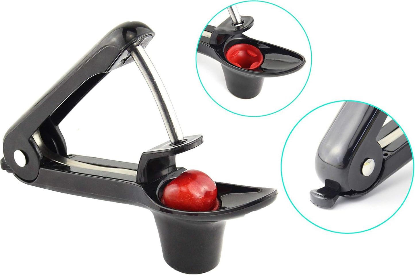 Cherry Pitter Tool, Heavy Duty Olive Pitter Tool,Cherry Stoner Pitter Core Remover, Portable Cherry Pitter kitchen aid with Space-Saving Lock Design - Black