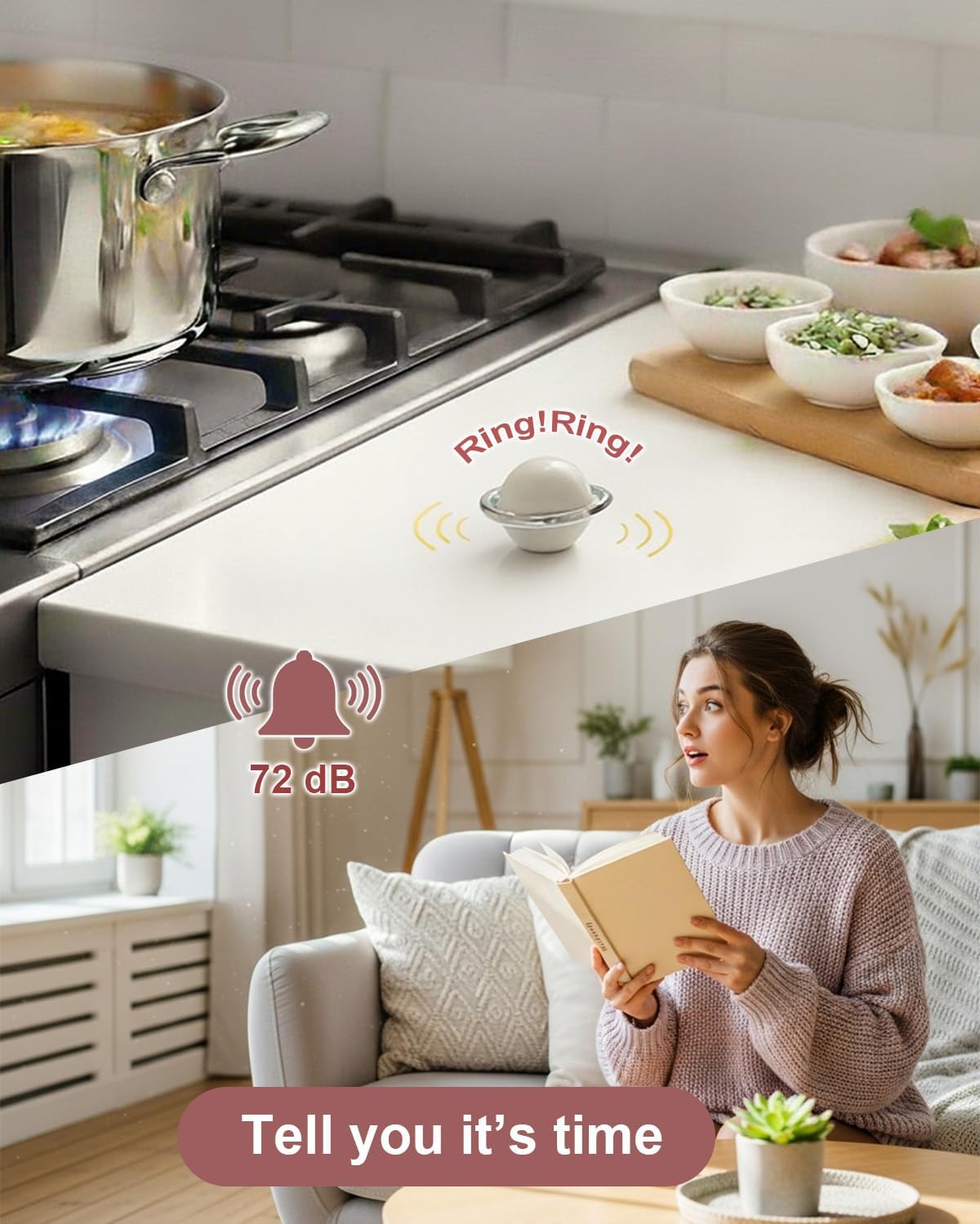 Kitchen Timer for Cooking, 60 Minutes Mechanical Timer - No Batteries Required, Stainless Steel Egg-Shape Cute Countdown Clock for Cooking, Learning, Exercises, Gaming