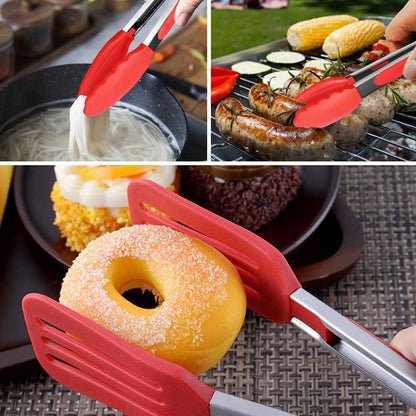 Mini Silicone Serving Tongs Set of 3, Small Kitchen Tongs (7 inch) with Silicone Tips and Stainless Steel Handle, Cooking Tongs for Salads, Pasta, Steaks, Vegetables