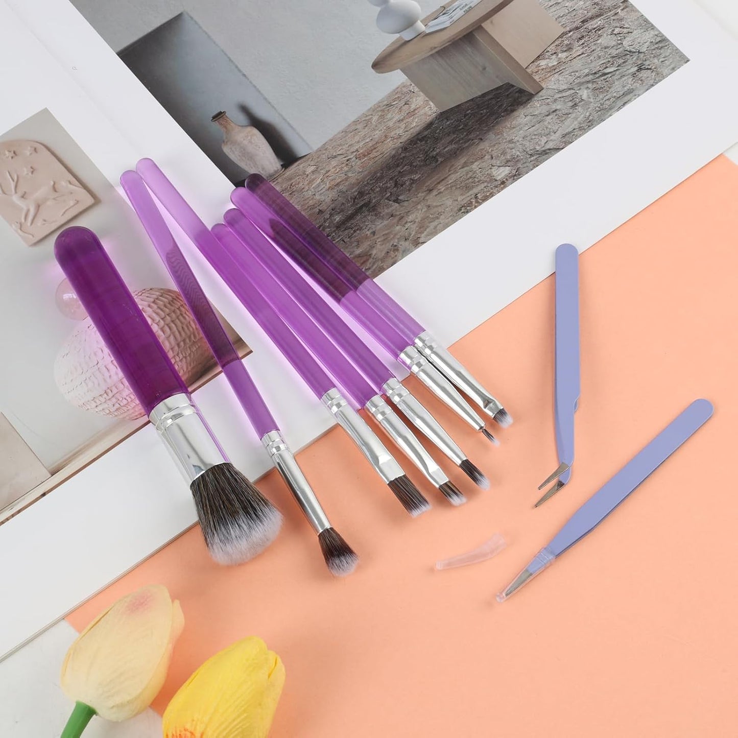 9 Pcs Baking Brush Set, Chocolate Candy Making Supplies Jelly Decorating Tools, for Home Bakers Professional Chefs Cake Cookie Dessert Pastry Decoration Kit, Brushes and Tweezers(Purple)