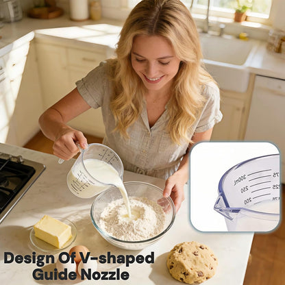 BPA-Free Plastic Measuring Cup 300ml/1 ½ Cup – Clear with Dual ml/cup Marks, Heat-Resistant 0-176°F, V-Shaped Spout for Drip-Free Pouring, Comfort Grip Handle for Baking & Cooking