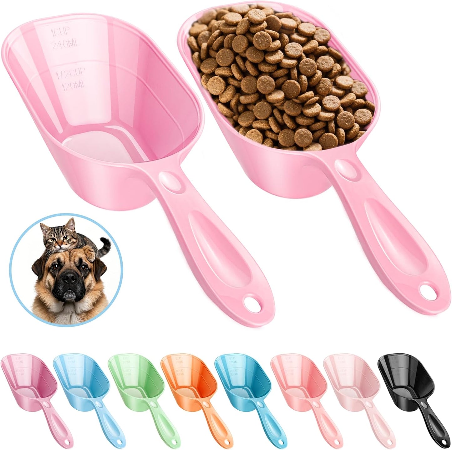 Food Scoop With Measuring Lines 2 Pack Black For Dog, Cat, Puppy, Coffee Bean, Flour Scoop, Ice