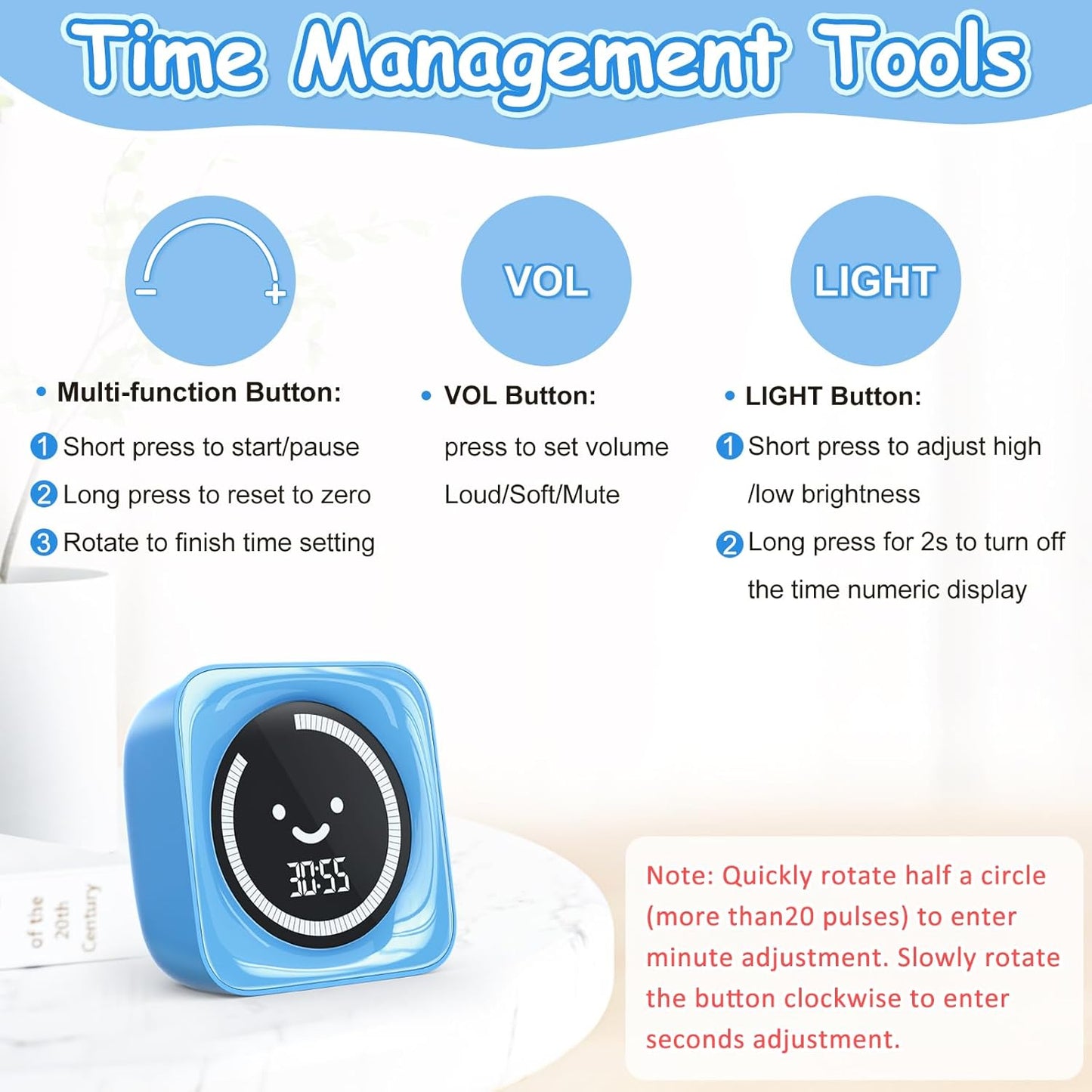 Visual Timer, 99 Minute Digital Kitchen Desk Timer for Office Supplies Home Productivity Management Tool Countdown Count Up, White