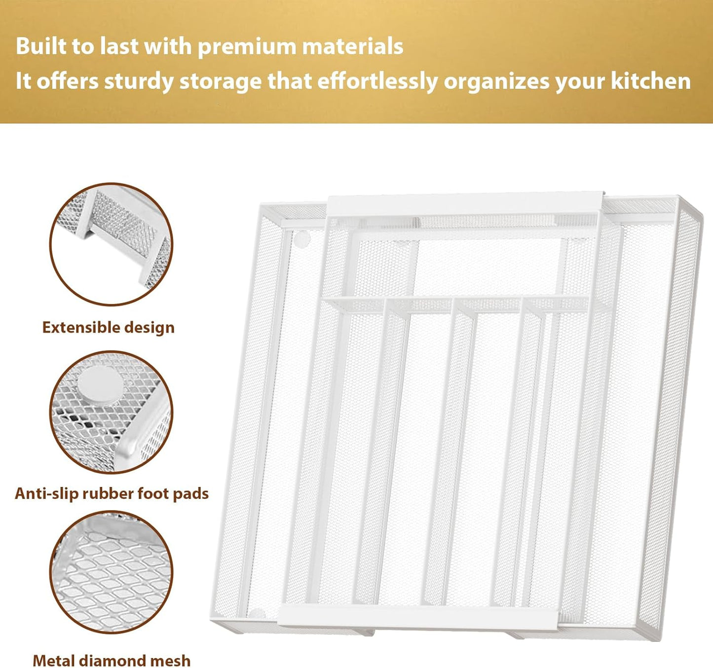 Sedegn Silverware Organizer Metal Mesh, Large Drawer Organizer, Utensil Cutlery Tray for kitchen drawers, Flatware Organizer with 6 Compartment, Black (11.3”*16“)