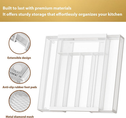 Sedegn Silverware Organizer Metal Mesh, Large Drawer Organizer, Utensil Cutlery Tray for kitchen drawers, Flatware Organizer with 6 Compartment, Black (11.3”*16“)