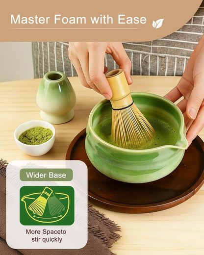Matcha Whisk Set - 8Pcs Matcha Set includes Bowl, Whisk and Holder, Bamboo Scoop, Scoop Rest, Spoon, Sifter and Tea Towel, for Matcha Lovers, Gift- Green