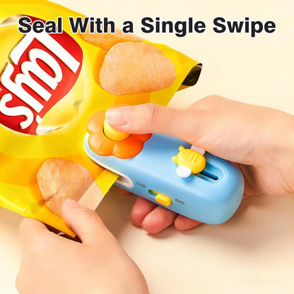 Mini Thermal Sealer with Built-in Cutter & Fridge Magnet, USB Rechargeable - Portable Food Bag Sealer for Snacks, Chips, Cereals | Keep Food Fresh Longer | Compact Kitchen Gadget for Home, Camping