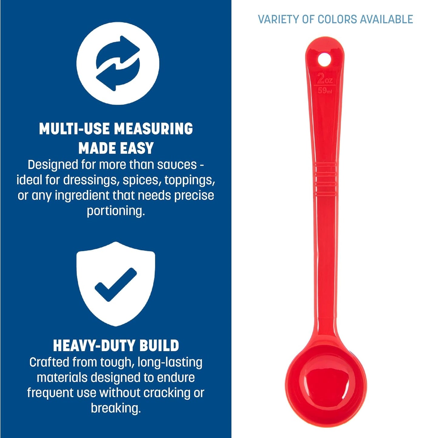 Carlisle FoodService Products 399214 Solid Long Handle Portion Control Spoon, 8 oz, Blue