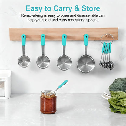 Bopei Measuring Cups and Spoons Set Stainless Steel 10 Piece for Cooking and Baking (5 Cups + 5 Spoons, Colorful Handles)