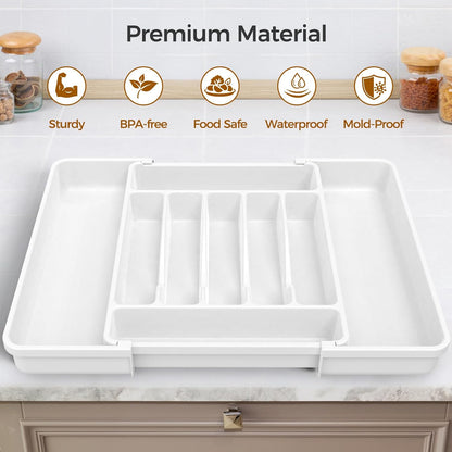 ukeetap Extra Large Expandable Silverware Organizer, BPA-Free Food-Safe Cutlery Flatware Organizer, Kitchen Utensil Drawer Organizer, Adjustable Silverware Holder for Spoons Forks Knives, Black