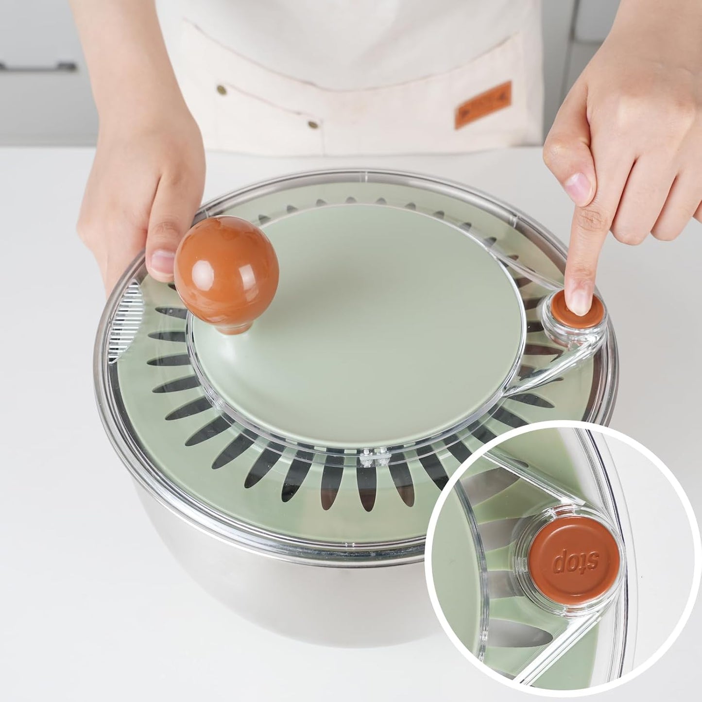 Premium 304 Stainless Steel Salad Spinner, Large 5.3 Qt Capacity, Easy to Use Lettuce Spinner, Fruit and Vegetable Washer and Dryer Spinner, Green