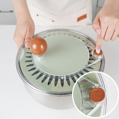 Premium 304 Stainless Steel Salad Spinner, Large 5.3 Qt Capacity, Easy to Use Lettuce Spinner, Fruit and Vegetable Washer and Dryer Spinner, Green