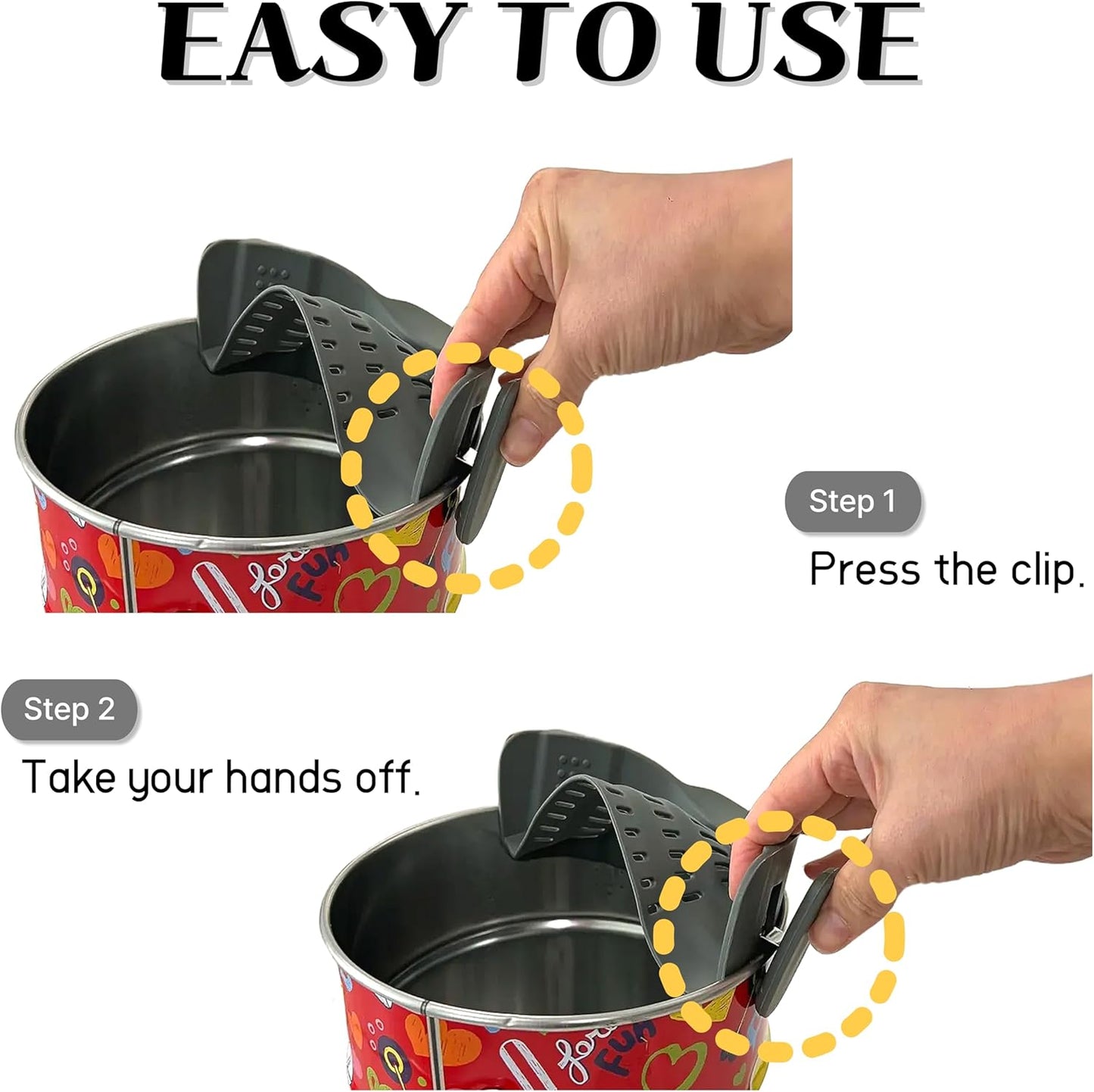 Clip-On Flexible Silicone Strainer for All Pots and Pans, Heat Resistant Colander for Vegetables and Fruit and Noodles and Pasta, Multi Use Kitchen Gadgets for Cooking, Space-Saving Design(Gray)