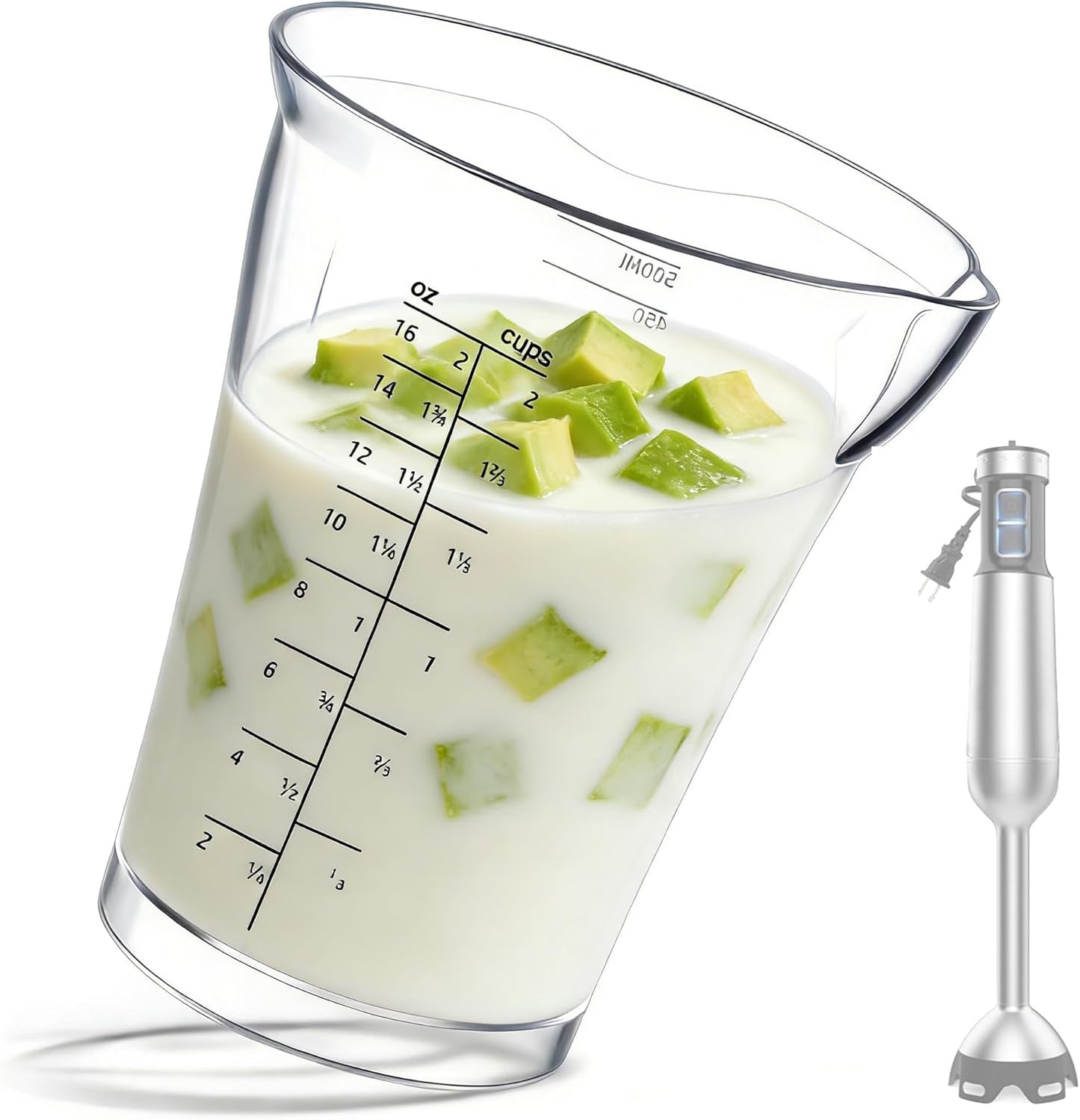 Blender Measuring Cup, 16 oz, Immersion Blender Cup, Compatible with Cuisinart Hand Blender, for Sauce Smoothies Egg Mixture Etc, (Plastic material, height 5.2in, capacity 16 oz,500ml).