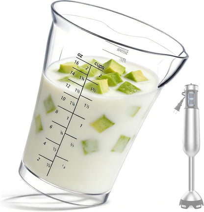 Blender Measuring Cup, 16 oz, Immersion Blender Cup, Compatible with Cuisinart Hand Blender, for Sauce Smoothies Egg Mixture Etc, (Plastic material, height 5.2in, capacity 16 oz,500ml).